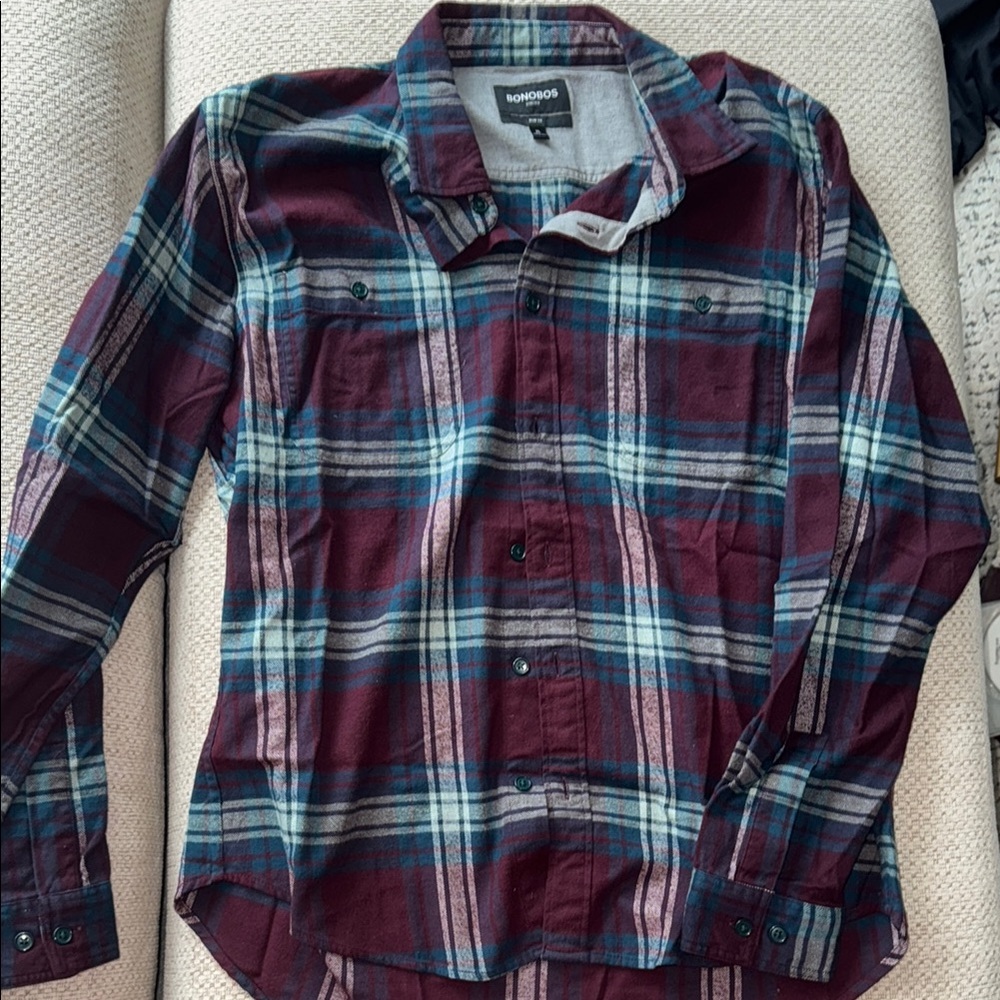 Bonobos Men's Flannel Shirt - Burgundy and Blue